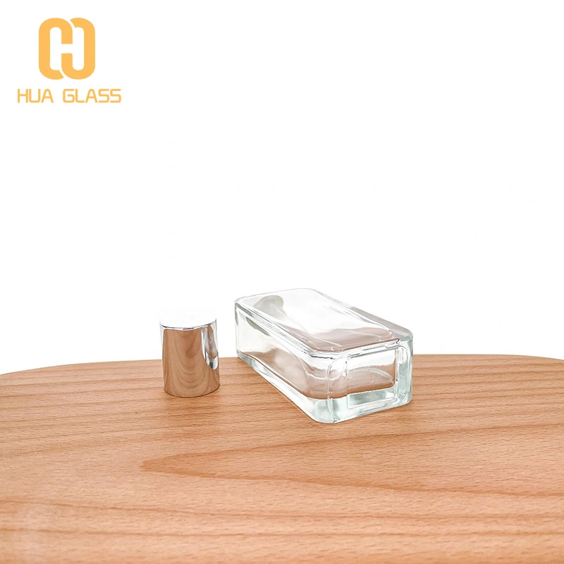 screw cap 55ml flat rectangle shape glass perfume bottle