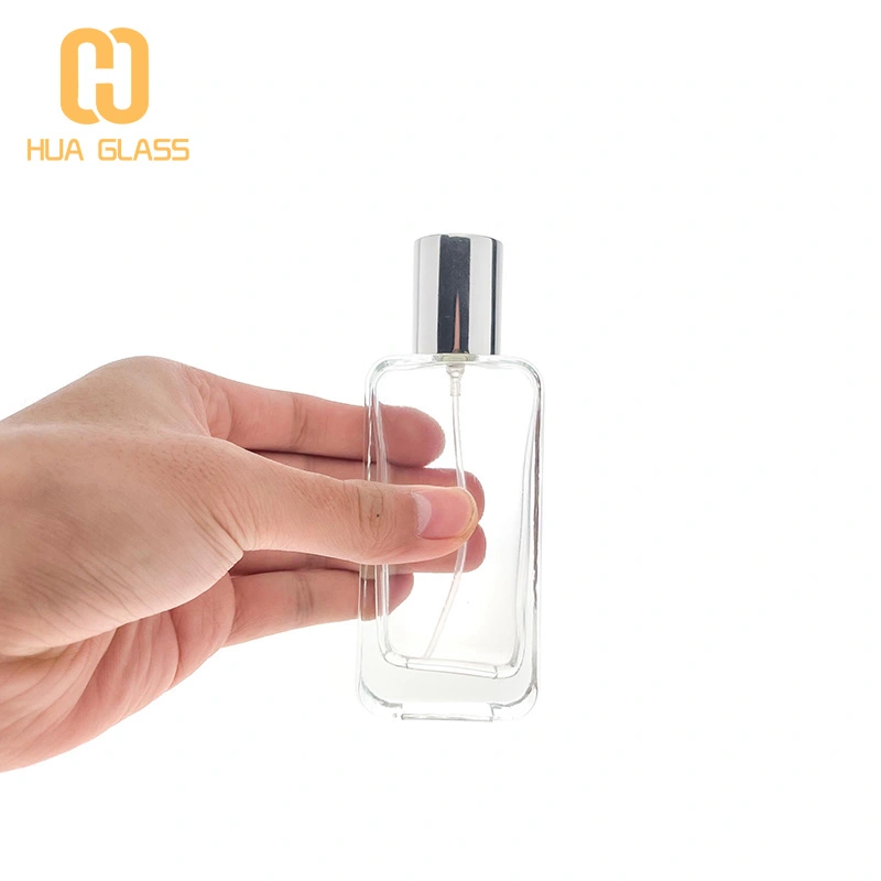 screw cap 55ml flat rectangle shape glass perfume bottle