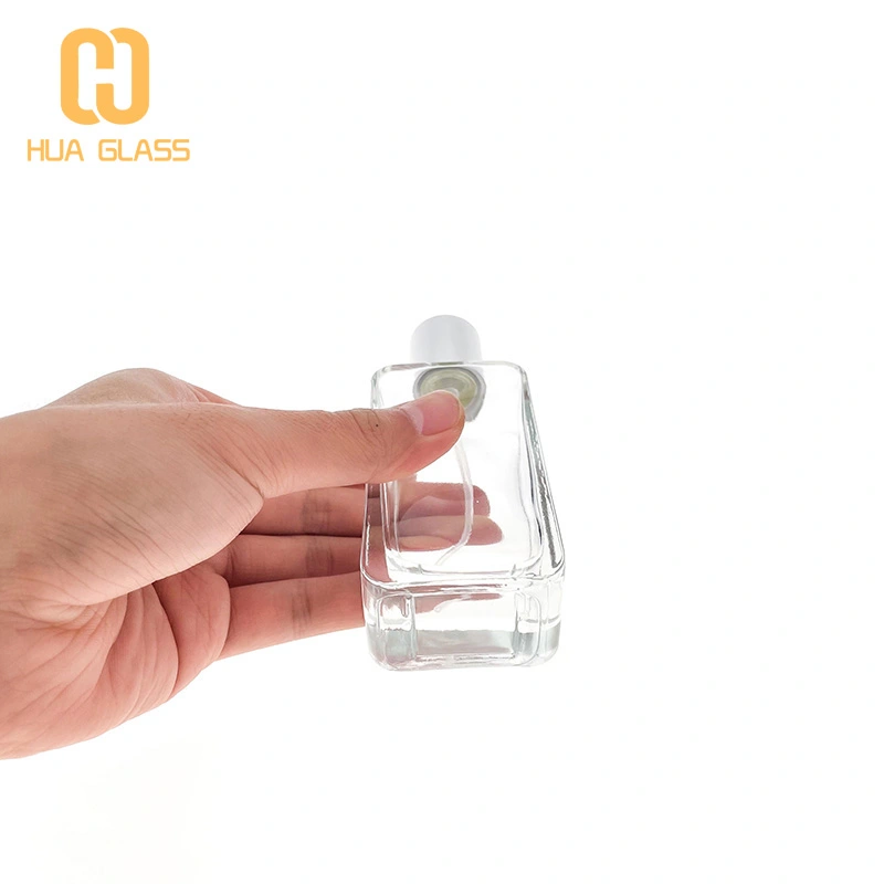 screw cap 55ml flat rectangle shape glass perfume bottle