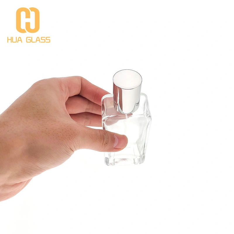 screw cap 55ml flat rectangle shape glass perfume bottle