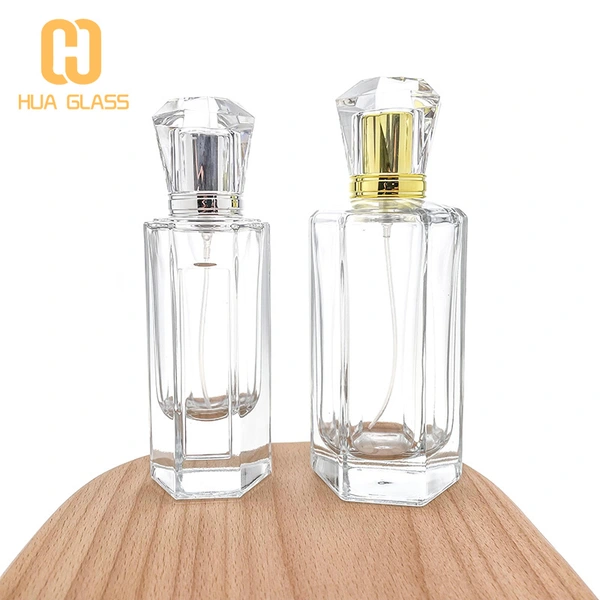 Botella de perfume de vidrio personalizada con forma de octágono para hombres y mujeres de 50ml y 100ml