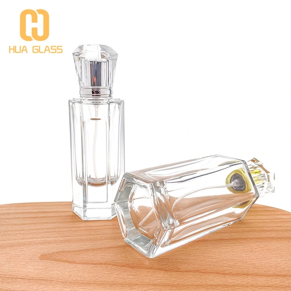 Botella de perfume de vidrio personalizada con forma de octágono para hombres y mujeres de 50ml y 100ml