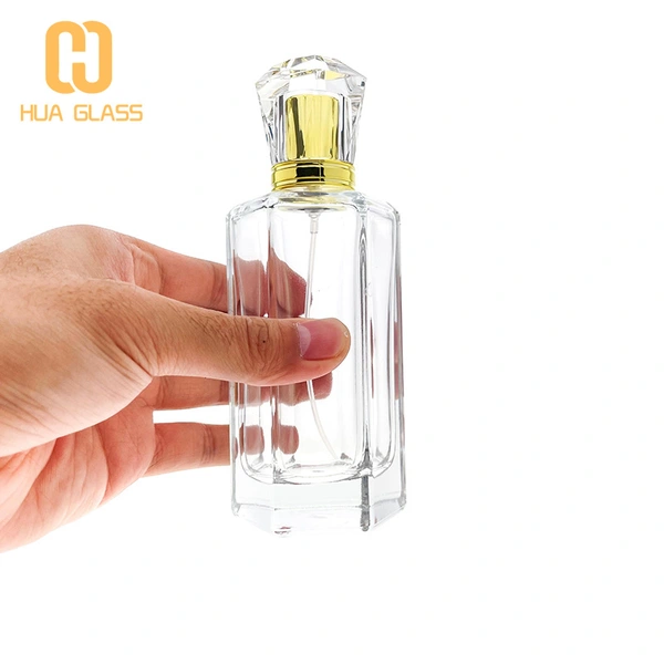 Botella de perfume de vidrio personalizada con forma de octágono para hombres y mujeres de 50ml y 100ml