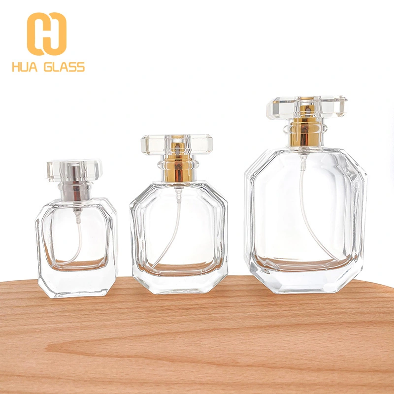 empty hexagon shape 30ml 50ml 100ml clear glass perfume bottle