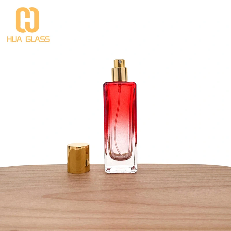 botella de perfume de vidrio con forma de rectángulo de 50 ml de color azul rosa rojo nuevo