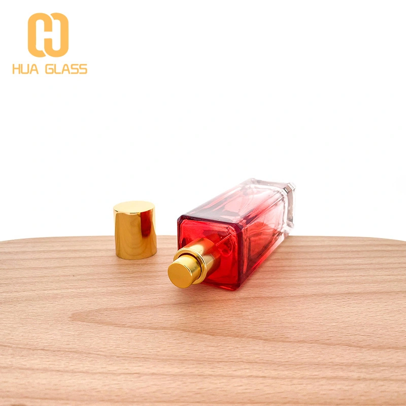 botella de perfume de vidrio con forma de rectángulo de 50 ml de color azul rosa rojo nuevo