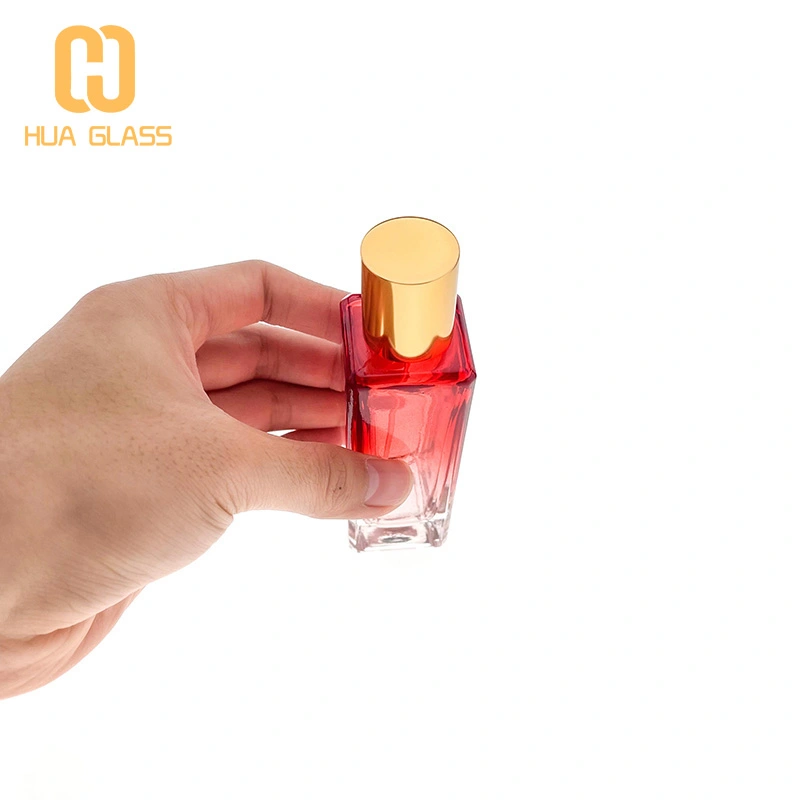 botella de perfume de vidrio con forma de rectángulo de 50 ml de color azul rosa rojo nuevo