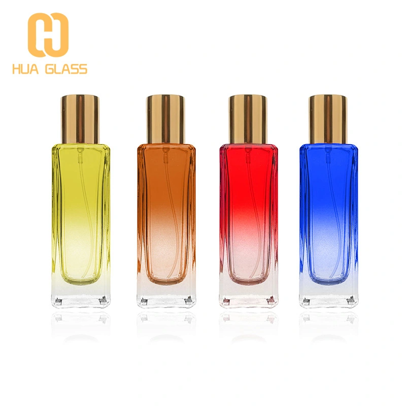 botella de perfume de vidrio con forma de rectángulo de 50 ml de color azul rosa rojo nuevo