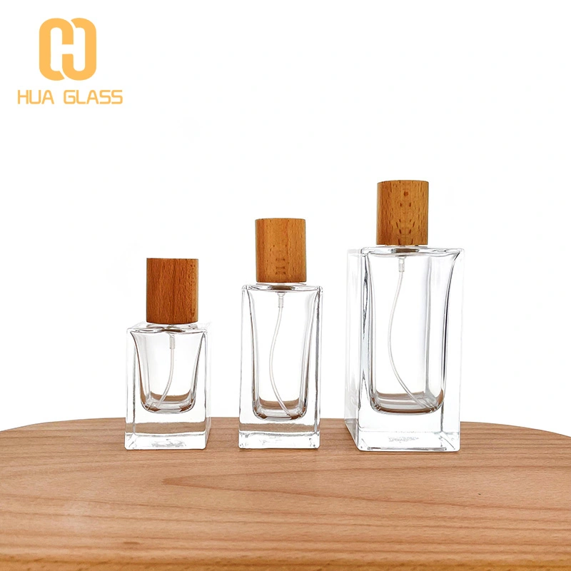 30 مل 50 مل 100 مل زجاجة عطر زجاجية مربعة مع غطاء خشبي
