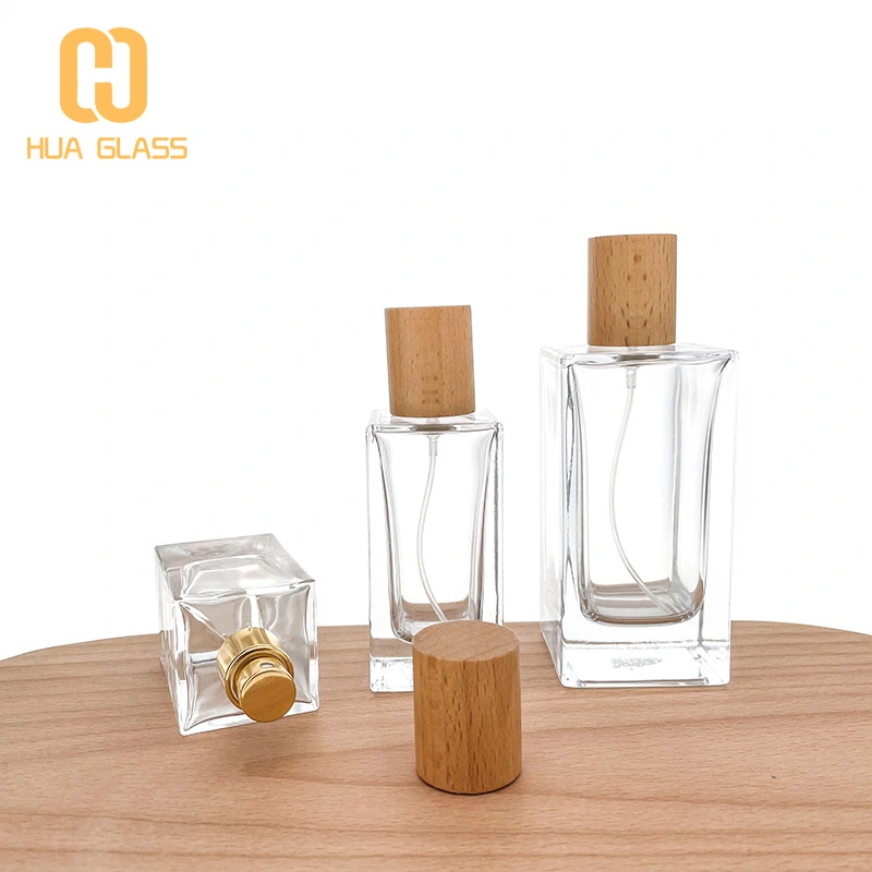 30 مل 50 مل 100 مل زجاجة عطر زجاجية مربعة مع غطاء خشبي