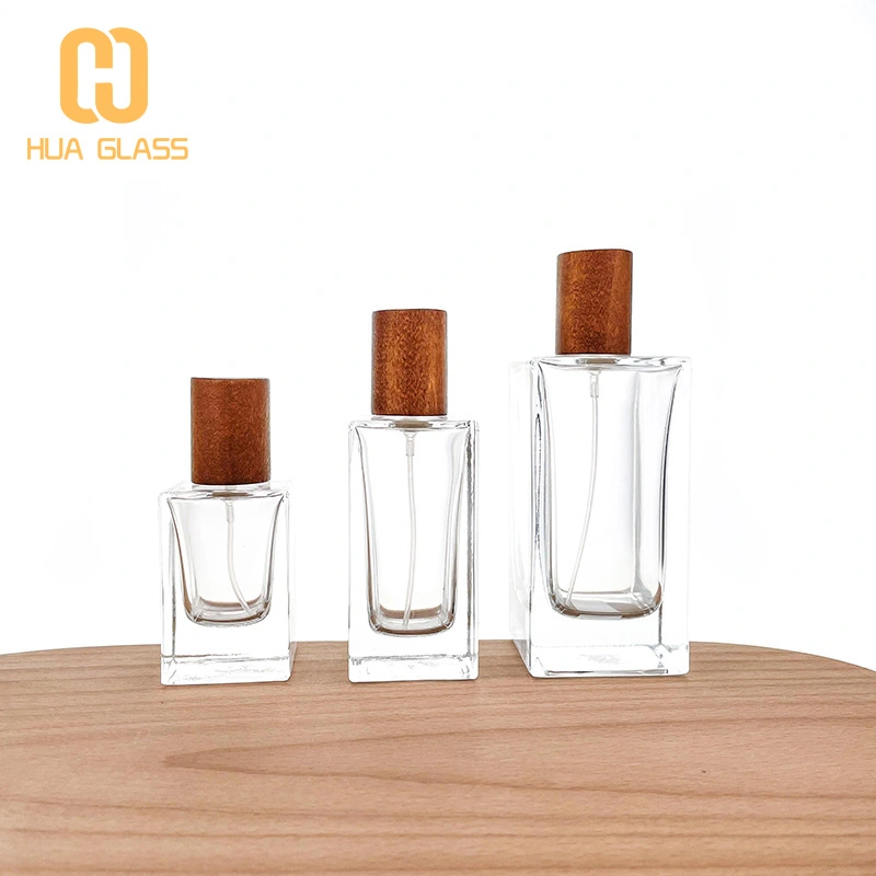 30 مل 50 مل 100 مل زجاجة عطر زجاجية مربعة مع غطاء خشبي