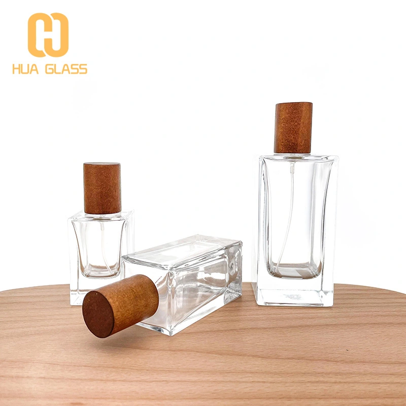 30 مل 50 مل 100 مل زجاجة عطر زجاجية مربعة مع غطاء خشبي
