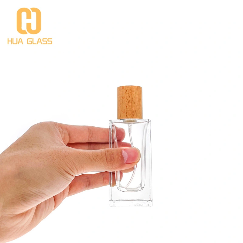 30 مل 50 مل 100 مل زجاجة عطر زجاجية مربعة مع غطاء خشبي