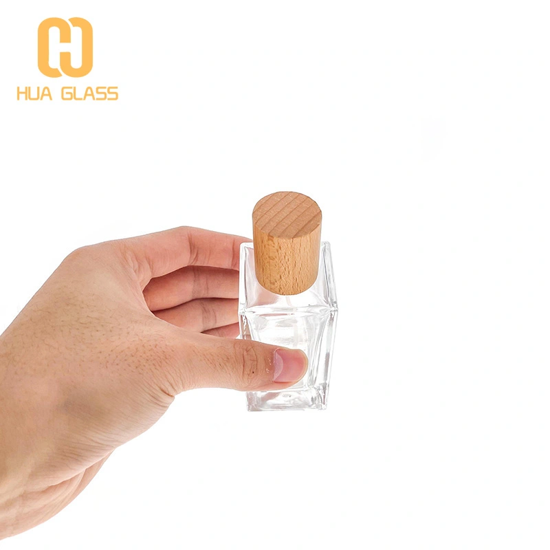 30 مل 50 مل 100 مل زجاجة عطر زجاجية مربعة مع غطاء خشبي