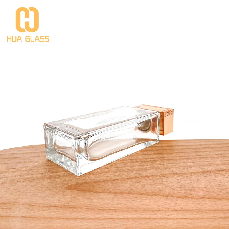  flat rectangle shape rose golden cap 100ml perfume bottle