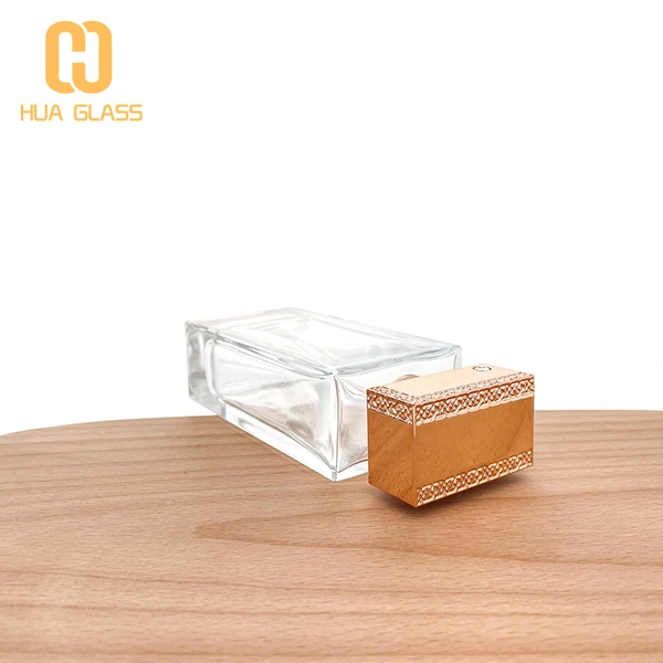 flat rectangle shape rose golden cap 100ml perfume bottle
