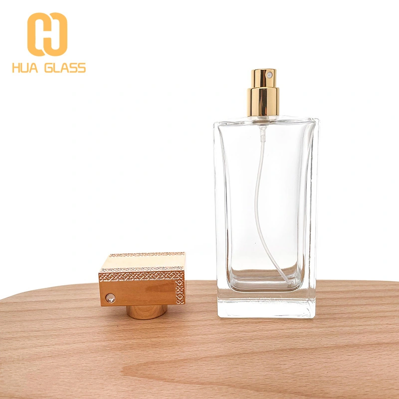  flat rectangle shape rose golden cap 100ml perfume bottle