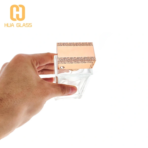 flat rectangle shape rose golden cap 100ml perfume bottle