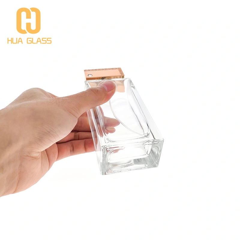  flat rectangle shape rose golden cap 100ml perfume bottle