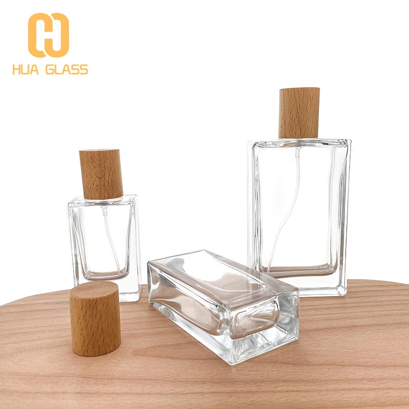 Frascos de perfume vacios 30ml 50ml 100ml rectangulares con tapa de madera  
