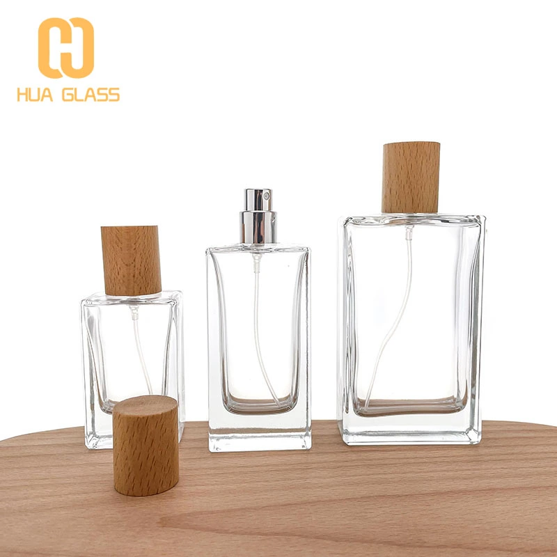 Frascos de perfume vacios 30ml 50ml 100ml rectangulares con tapa de madera  