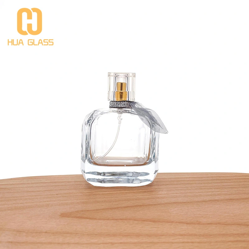 Botella de perfume cuadrada de 100 ml, botellas de perfume de vidrio vacías con bomba  