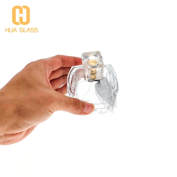 Botella de perfume cuadrada de 100 ml, botellas de perfume de vidrio vacías con bomba