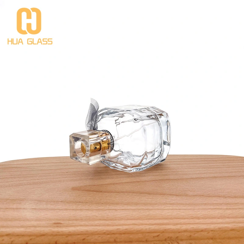 Botella de perfume cuadrada de 100 ml, botellas de perfume de vidrio vacías con bomba  