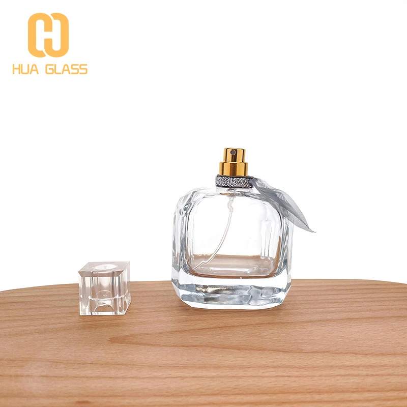 Botella de perfume cuadrada de 100 ml, botellas de perfume de vidrio vacías con bomba  