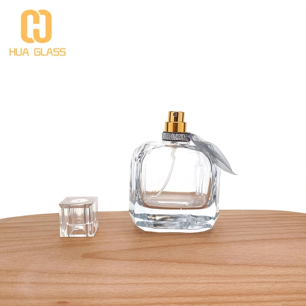 Botella de perfume cuadrada de 100 ml, botellas de perfume de vidrio vacías con bomba