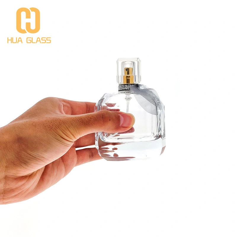 Botella de perfume cuadrada de 100 ml, botellas de perfume de vidrio vacías con bomba  
