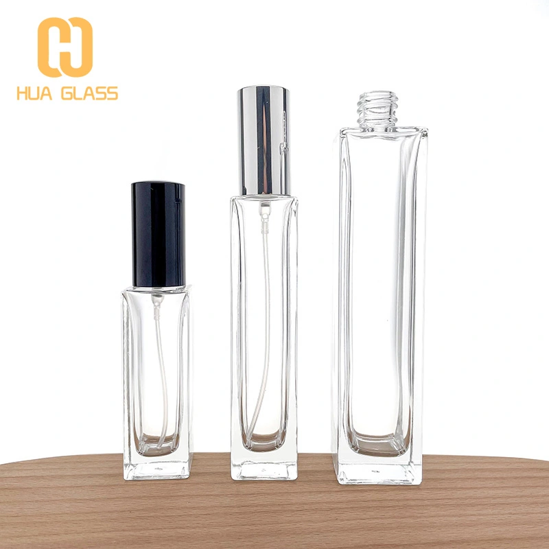 Frasco de perfume de vidrio cuadrado recargable 30ml 50ml 100ml