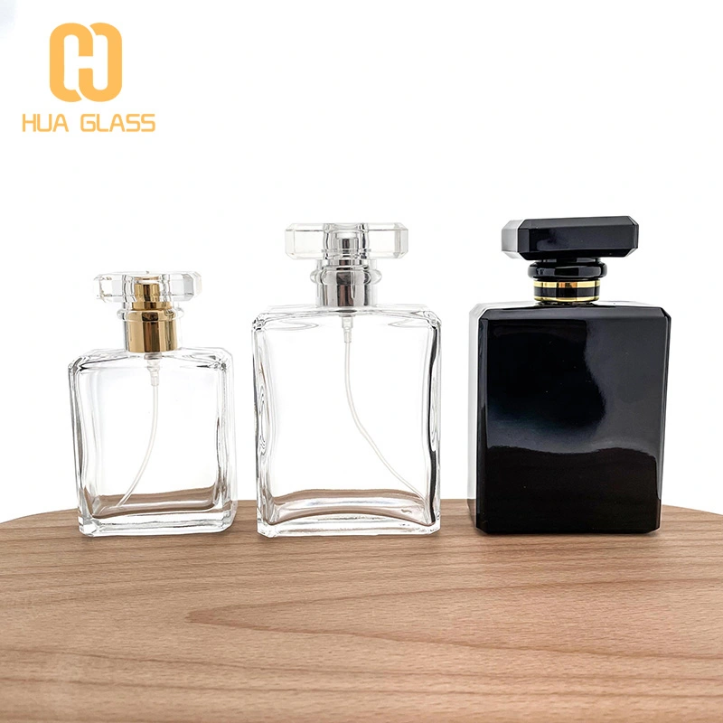 زجاجة عطر شانيل مربعة زجاجية سوداء شفافة 50 مل 100 مل