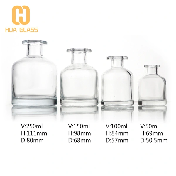 50ml 100ml 150ml bouteille de diffuseur de roseaux en verre à col long de forme ronde