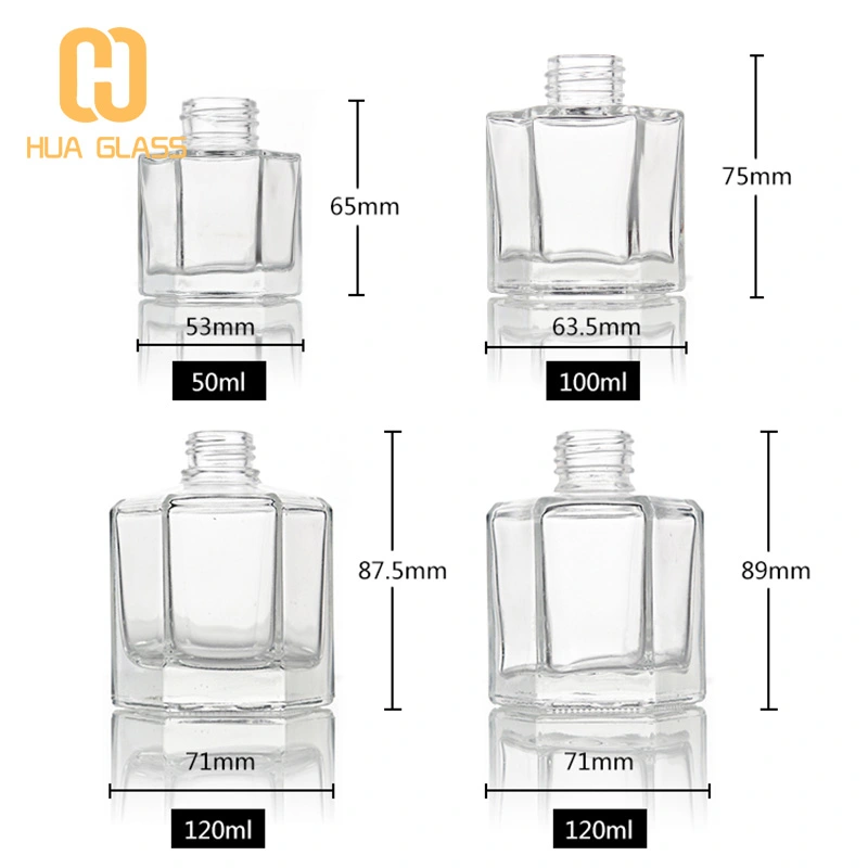 50ml 50ml 90ml 120ml 120ml botella difusora de caña de vidrio hexagonal