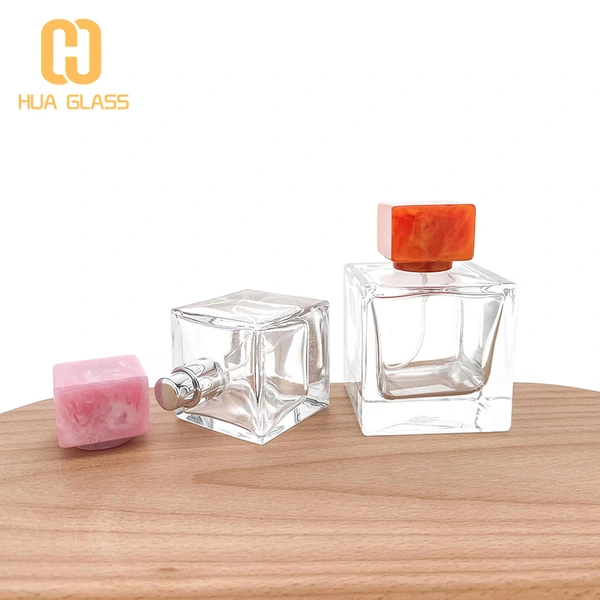 bouteille de parfum vide cube carré 30ml 50ml 100ml avec bouchon en marbre