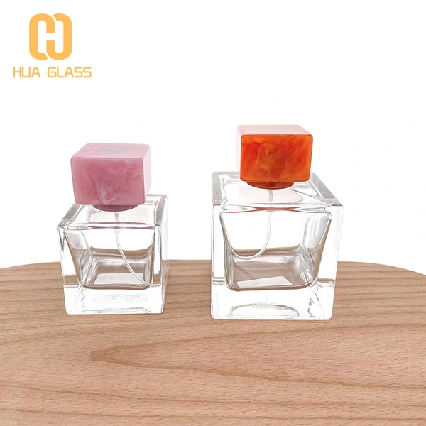 bouteille de parfum vide cube carré 30ml 50ml 100ml avec bouchon en marbre