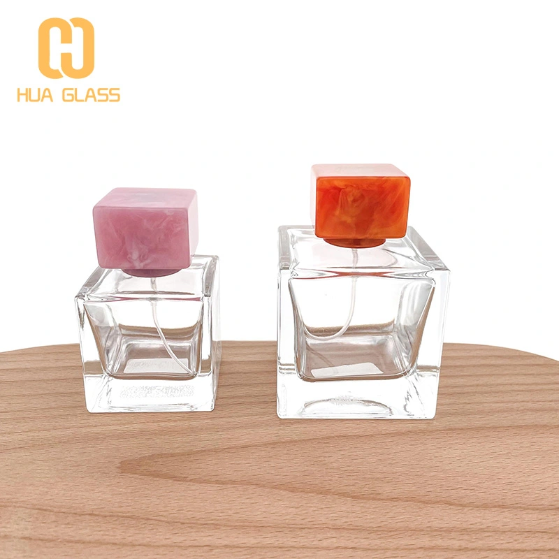 bouteille de parfum vide cube carré 30ml 50ml 100ml avec bouchon en marbre