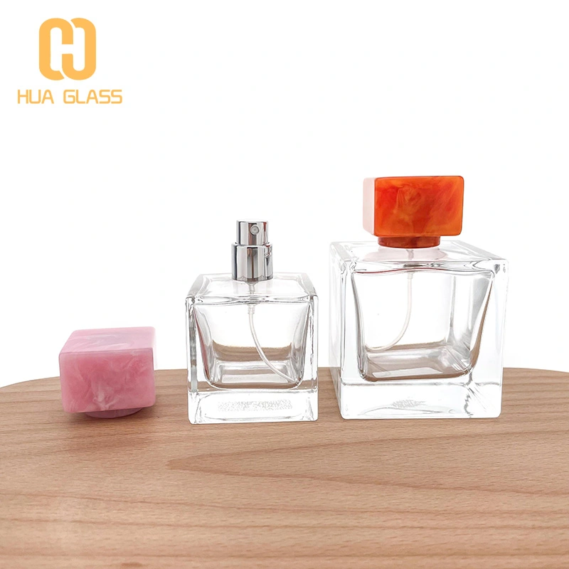 bouteille de parfum vide cube carré 30ml 50ml 100ml avec bouchon en marbre