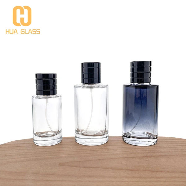 Flacon de parfum en verre bleu dégradé rond de 50 ml à 100 ml
