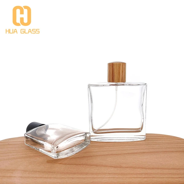Botella de perfume de vidrio cuadrada de fondo redondo de 50ml y 100ml al por mayor