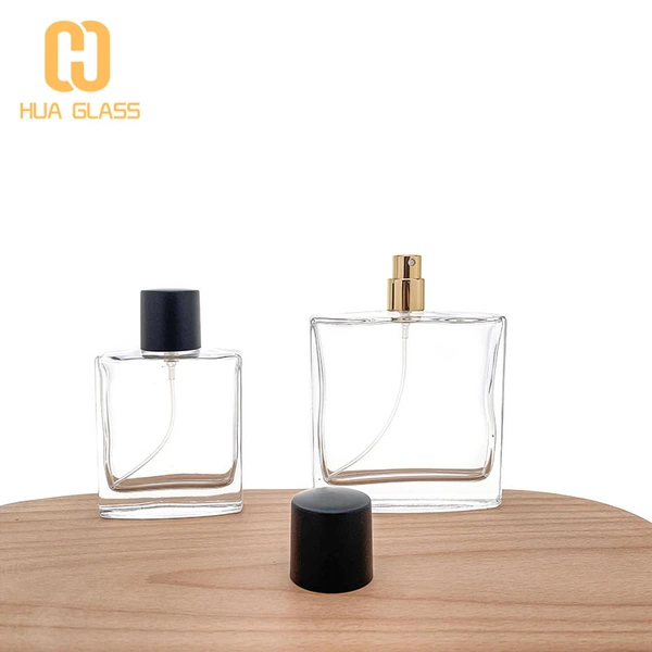 Botella de perfume de vidrio cuadrada de fondo redondo de 50ml y 100ml al por mayor