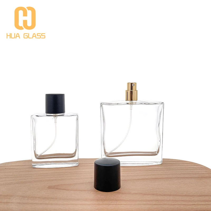 Botella de perfume de vidrio cuadrada de fondo redondo de 50ml y 100ml al por mayor