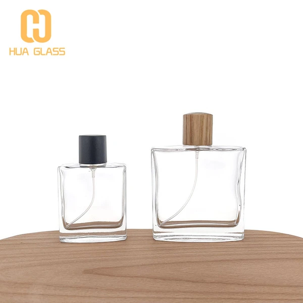 Botella de perfume de vidrio cuadrada de fondo redondo de 50ml y 100ml al por mayor