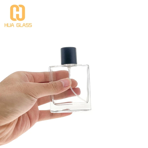 Botella de perfume de vidrio cuadrada de fondo redondo de 50ml y 100ml al por mayor