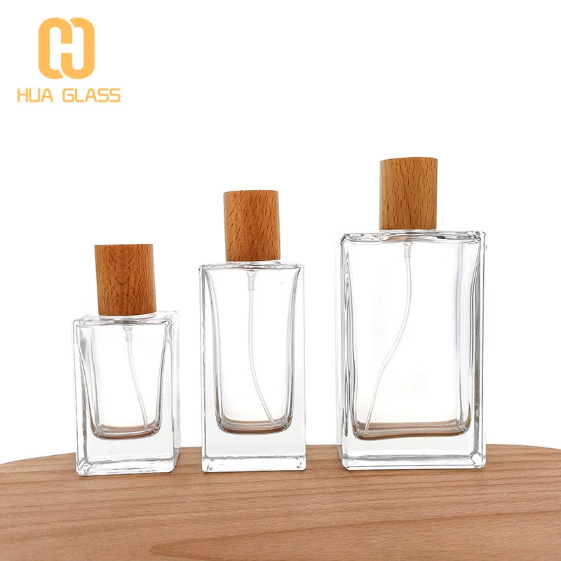 Frascos de perfume vacios 30ml 50ml 100ml rectangulares con tapa de madera  