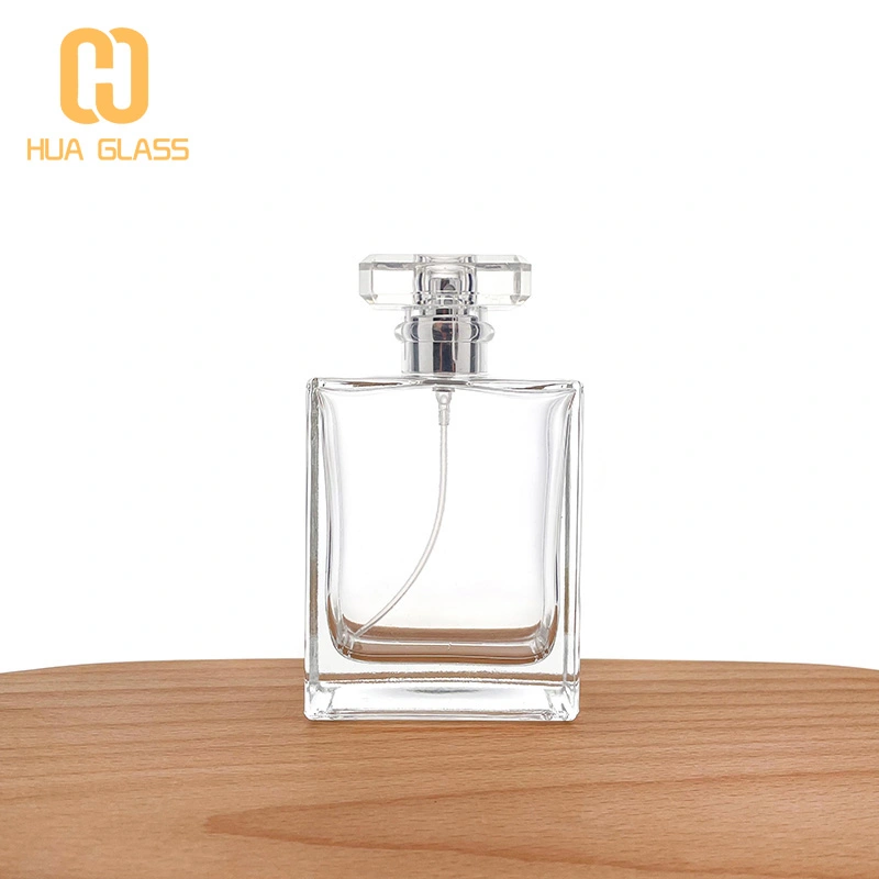 زجاجة عطر مربعة من الزجاج الشفاف بسعة 100 مل مع مضخة