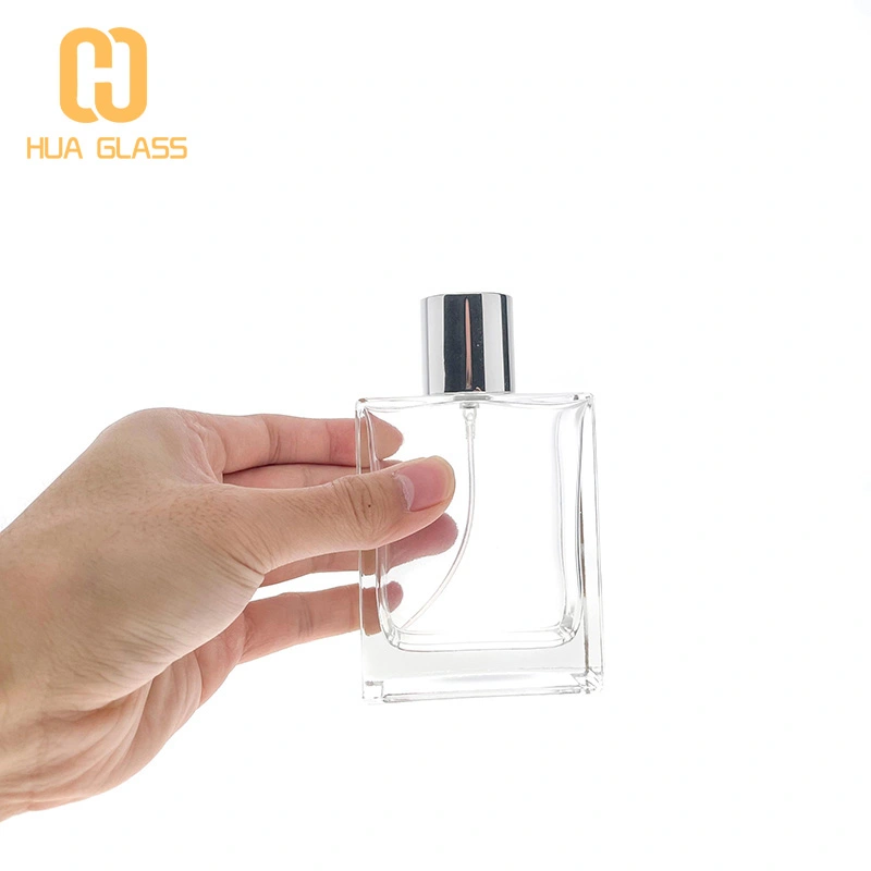 زجاجة عطر مربعة من الزجاج الشفاف بسعة 100 مل مع مضخة