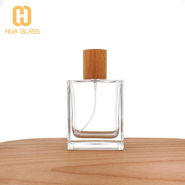 زجاجة عطر مربعة من الزجاج الشفاف بسعة 100 مل مع مضخة