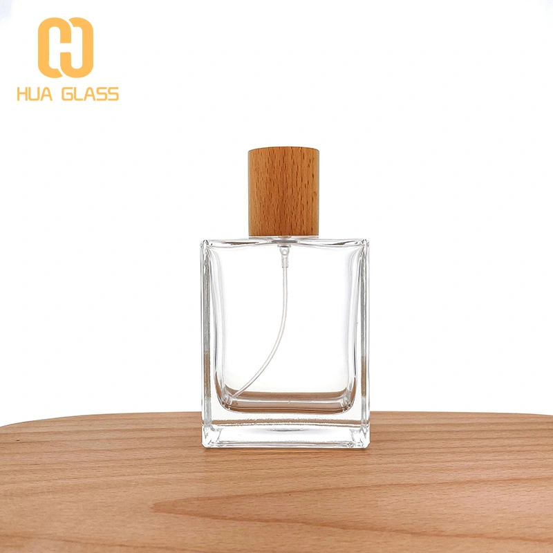 زجاجة عطر مربعة من الزجاج الشفاف بسعة 100 مل مع مضخة